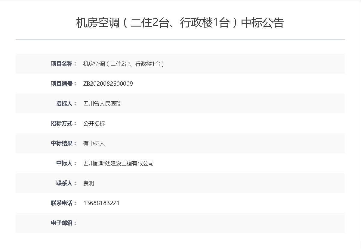 四川省人民医院项目机房空调中标